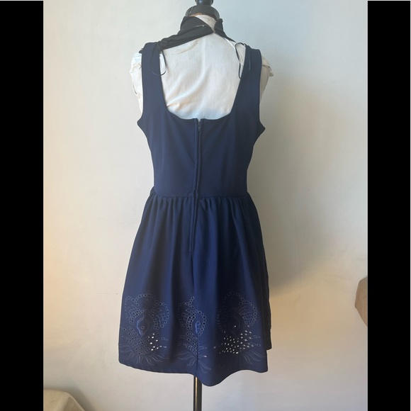 Francesca’s Collections Mi Ami Navy Blue Embroidered Dress - Picture 2 of 16